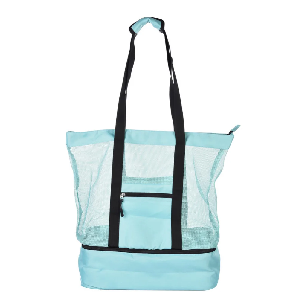 Сетчатая пляжная сумка на одно плечо с молнией сверху и изолированная сумка-холодильник для пикника, сумка со льдом, многофункциональная сумка для напитков на открытом воздухе