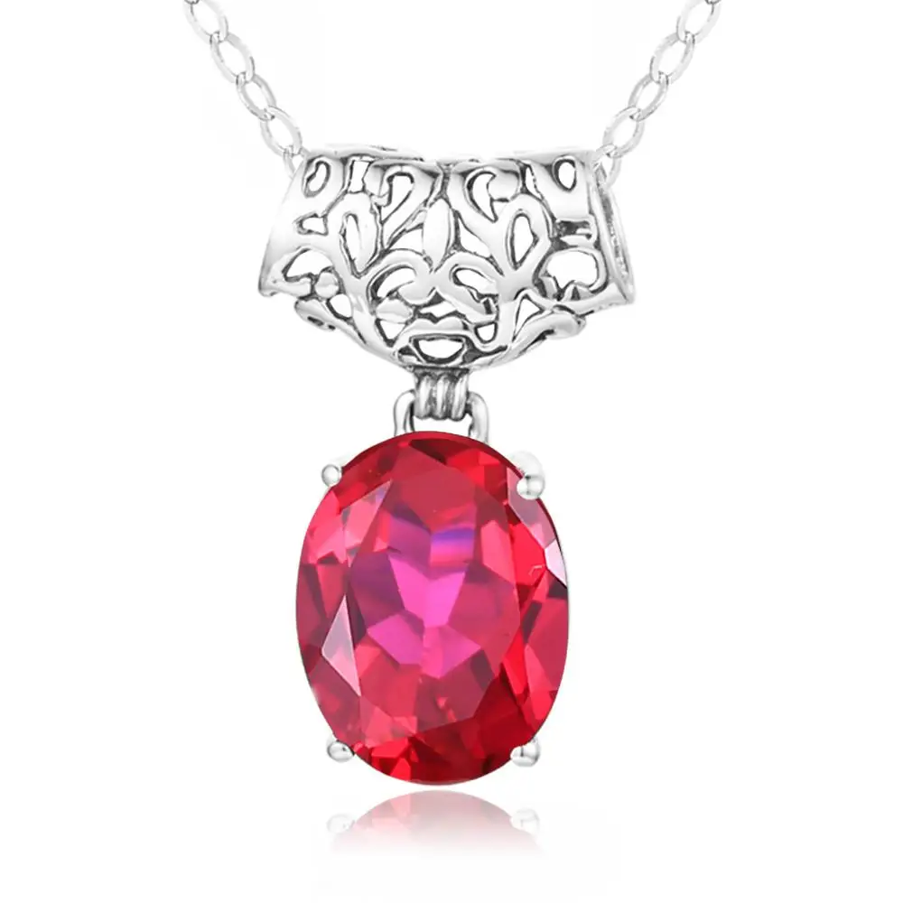 

925 Silver Pendant For Women Oval Cute Red Ruby Hollow Flower Silver Pendant Romantic Fashion Jewelry Engagement Valentines Gift