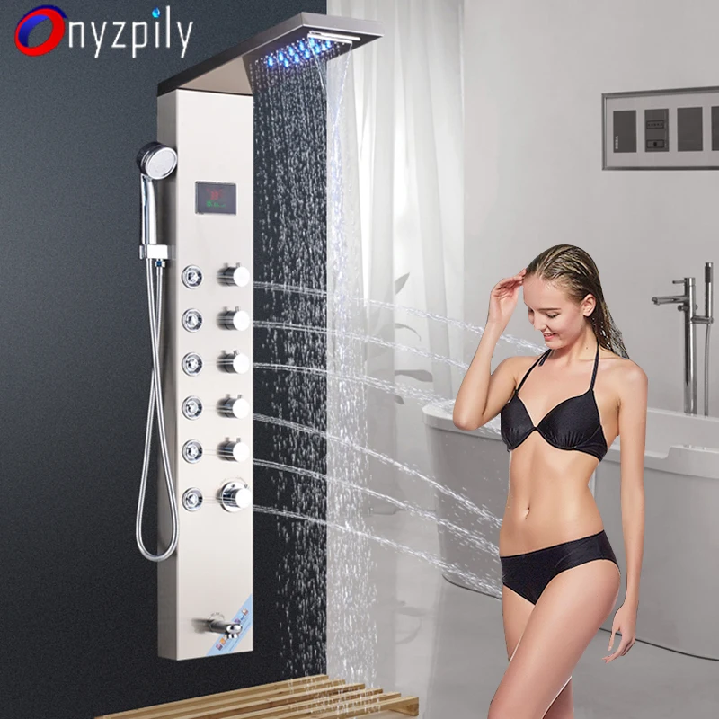 Onyzpily, душевая панель, светодиодный, матовый, ORB, смеситель для душа, башня, система дождя, водопад, душ, массаж тела, струи, настенный