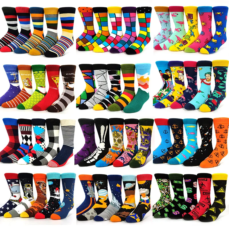 5Pairs/Lot Cotton Happy Socks Men's Art Sock Long Colorful Funny Men  Calcetines Hombre Divertidos Summer Man Combed Fashions