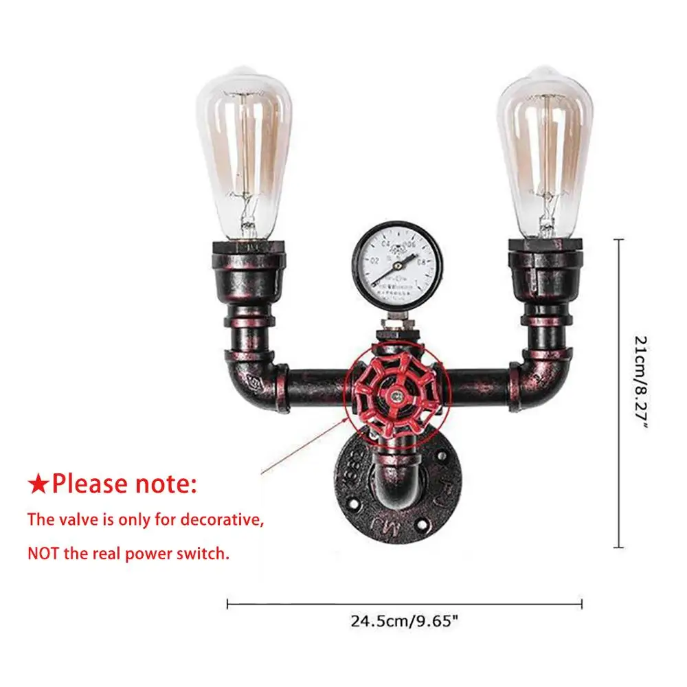 1,8 кг антикварные настенные бра, 2 лампы деревенский настенный светильник Стилизация под водопроводную трубу Ретро стиль медная настенная лампа E26 розетка