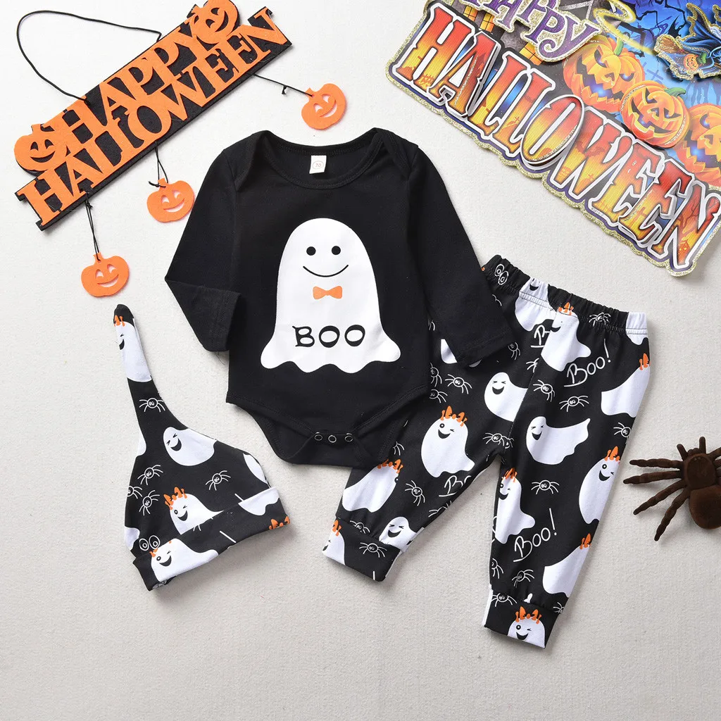Newborn Infant Baby Boys Girls Halloween Ghost Romper Jumpsuit Pants Cap Costume dropshiping vetement enfant fille 2020 Dropship
