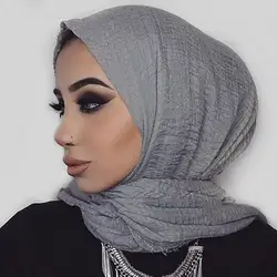 Модный шарф для женщин новый плиссированный хлопок и лен складки сплошной цвет этнические волосы край мусульманский шарф Солнцезащитная