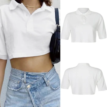 

Summer Sexy Short Cropped Umbilical Stand Collar Short Sleeve Fashion Loose Top