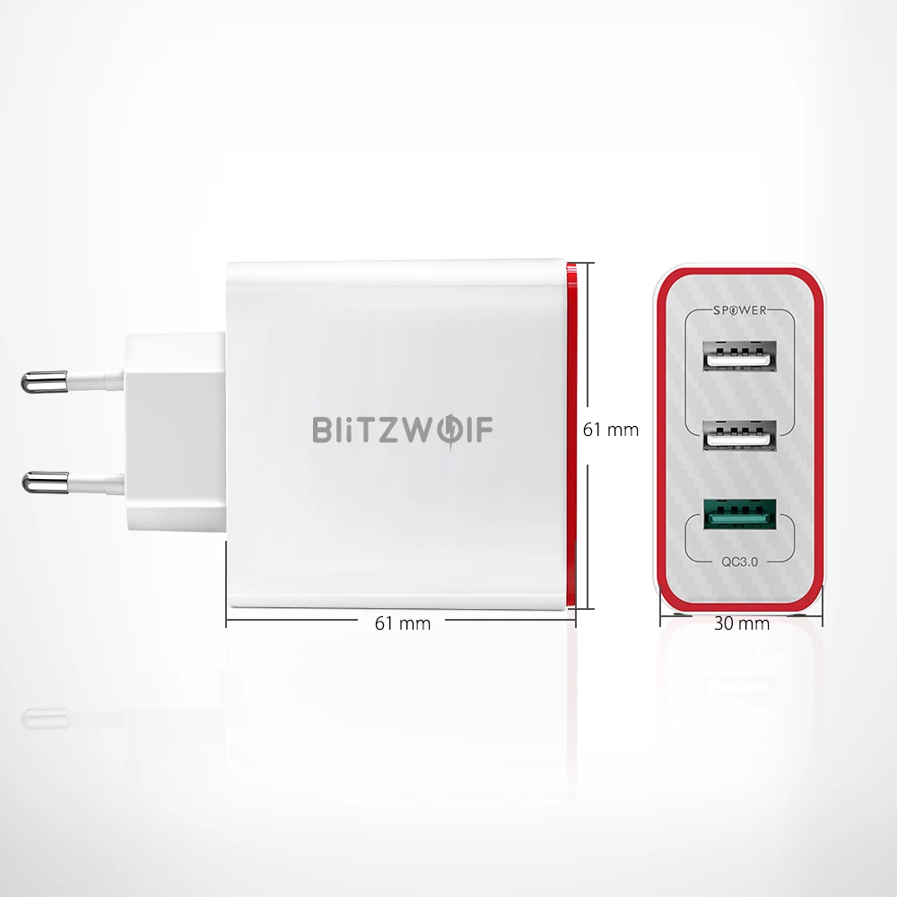 BlitzWolf BW-PL2 USB зарядное устройство 30 Вт QC3.0 FCP 3 порта универсальное дорожное настенное зарядное устройство ЕС адаптер для iPhone 8 X для huawei Xiaomi 9