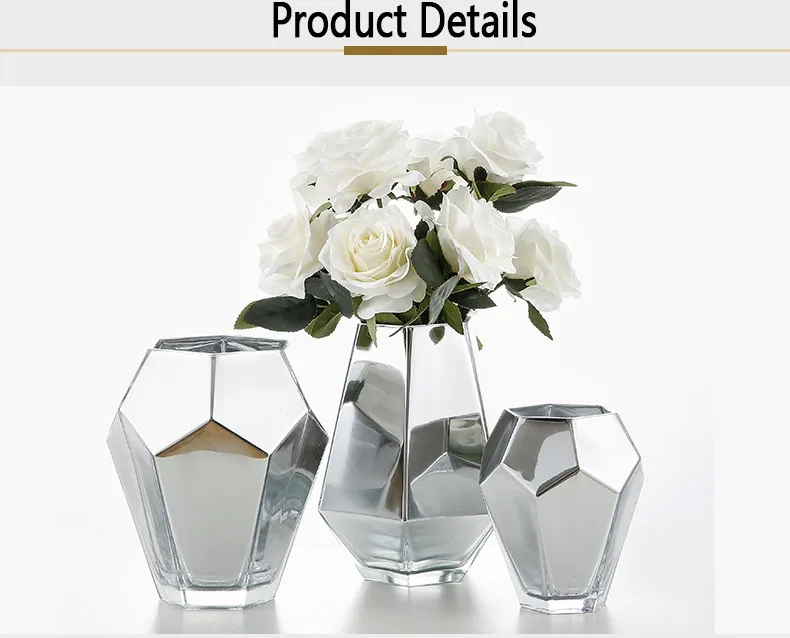 Home Vase Glass Vases Geometric Golden Flower Insert Artificial Fake Rose Origami Furnishings Home Decoration Accessories Modern