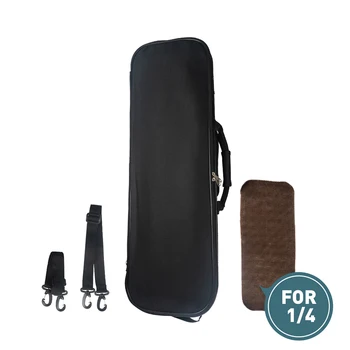 

1/4 Size Acoustic Violin Oblong Case Portable Black Violin Bag Lightweight with Built-in Hygrometer Music Pocket Shoulder Straps