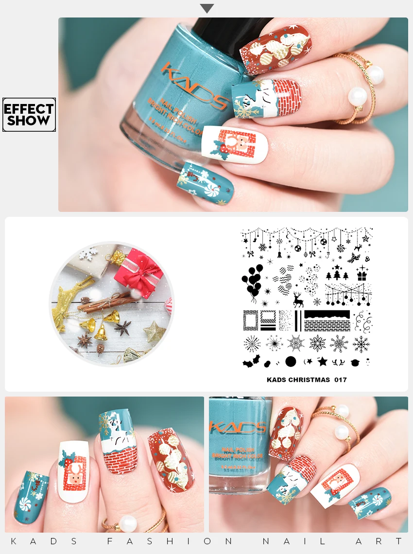 KADS 14 дизайн Рождество ногтей штамповки пластины Снежинка лося изображения ногтей пластины Искусство штамп шаблон трафареты печать для печати