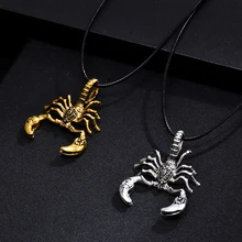 Персональные модные, в стиле рок, Панк мужские Золотые Серебряные Подвески скорпион, чокер, кожаная веревка колье, подвеска на шею, цепочка, ювелирные изделия, аксессуары