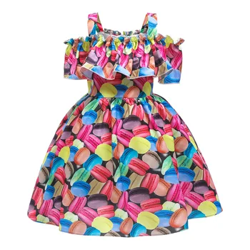 

Summer 2020 Girls Dress Little Girl Holiday Chiffon Shoulder Open Printed Princess Dress Children Dress
