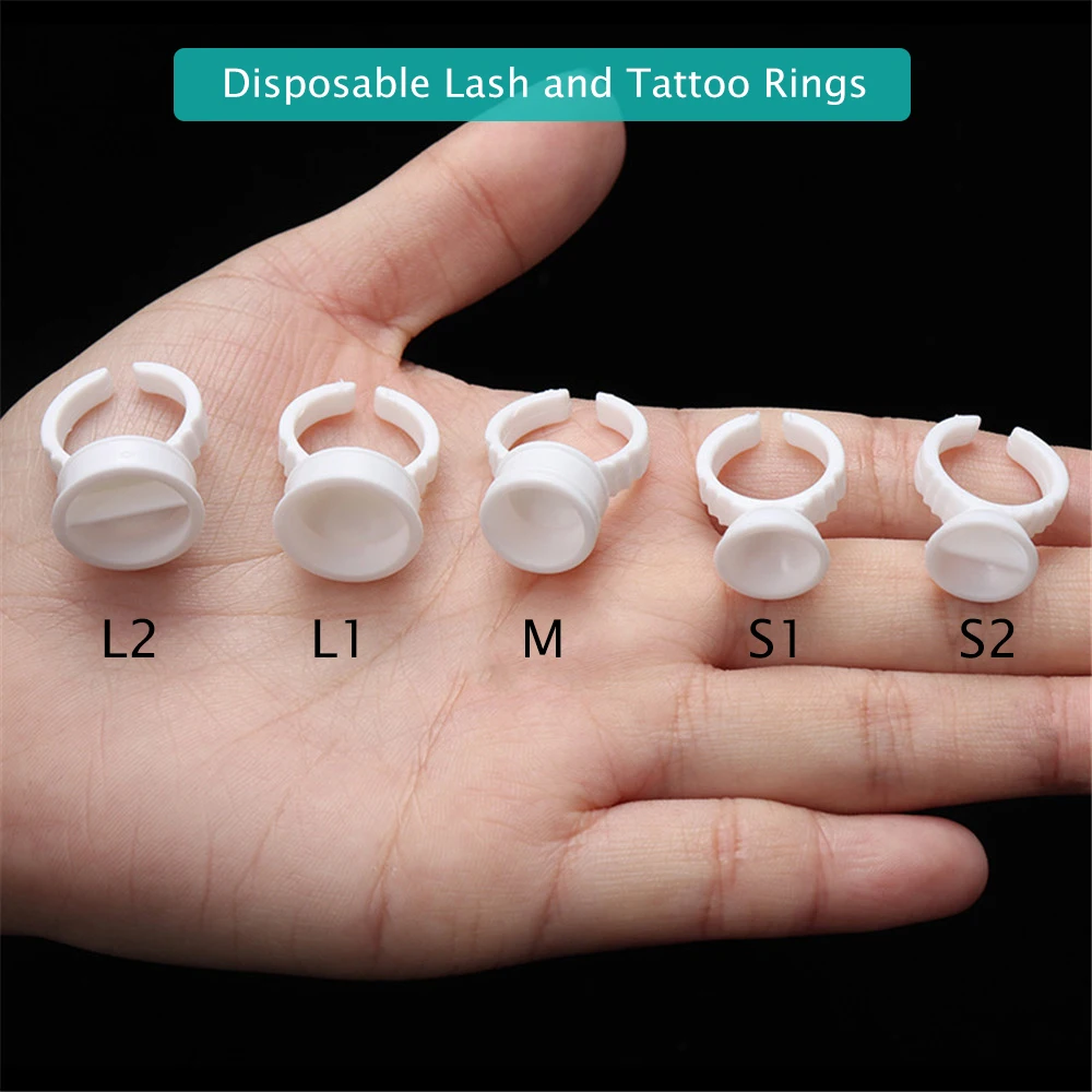 100 Pieces/Set Eyelash Extension Glue Rings Glue Holder Tool Kit Set Professional Makeup Disposable Adhesive Eyelash White Color
