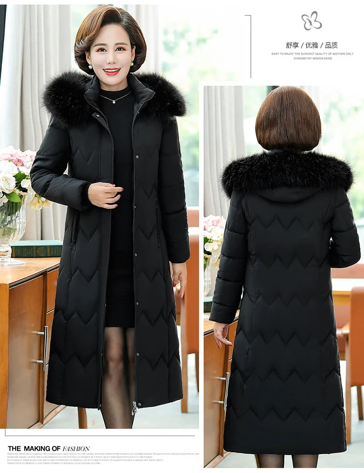 Winter jacket women new winter jacket in middle-aged women's mother winter coat with thick long over-the-knee down cotton