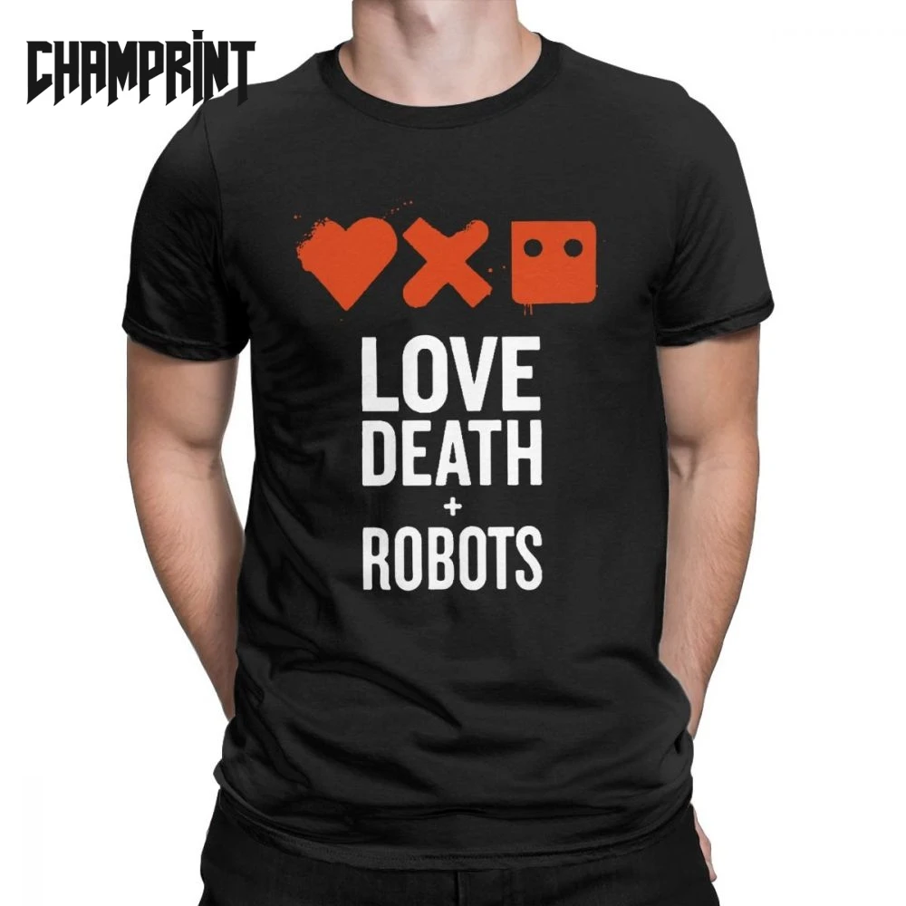 Мужская футболка в винтажном стиле с надписью Love Death Robot круглым вырезом из
