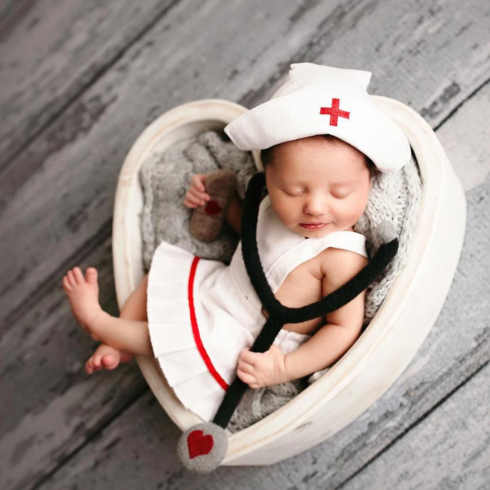 Newborn Session Posing Baby Photography Props Girl Dress Hat Accessories Set Clothing Bebe FotoNurse chef dress up