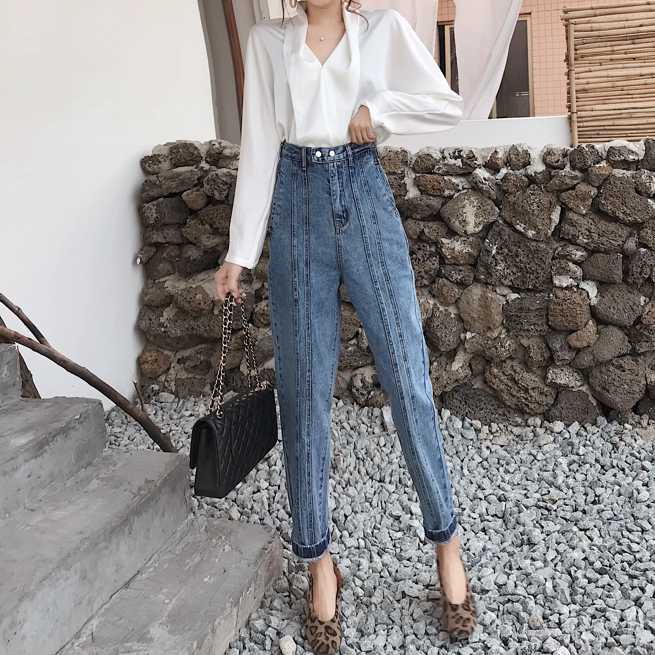 

Denim Trousers For Women High Waist Harem Ankle Length Jeans Female 2019 Spring Autumn Casual Vintage jeans