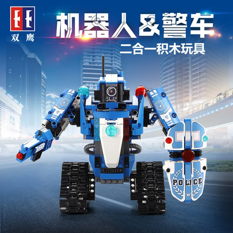 

Double e C51049 Cracking Take Building Blocks Assembled Remote Control Car Electric Robot Police Car Guardian Two-in-One Men's G