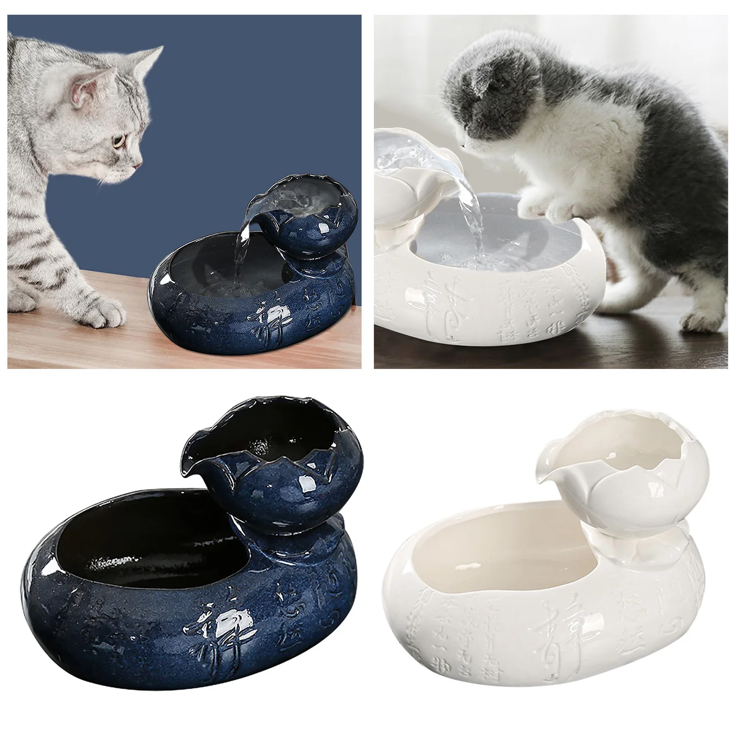 

Behogar Mute Ceramic Cat Drinking Water Fountain Smart Electric Automatic Circulating Water Dispenser Pet Drink Fountain EU Plug