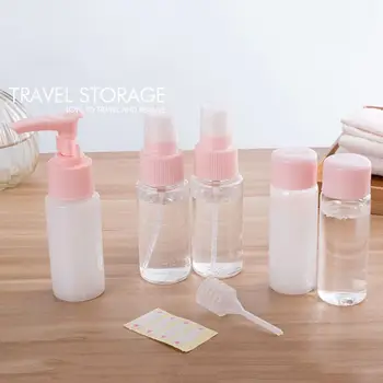

7Pcs Portable Refillable Empty Bottles Set Makeup Pump Spray Container Plastic Screw Cap Dispenser Clear Organizer With Notes