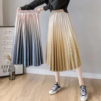 

Gradual Color Pleuche long Skirt Fairy Skirt High Waist Longuette