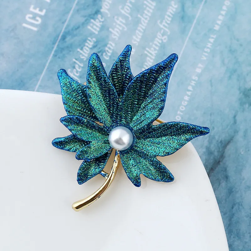 DoreenBeads синие цветные Броши с кленовым жемчугом двухслойная брошь в виде листьев