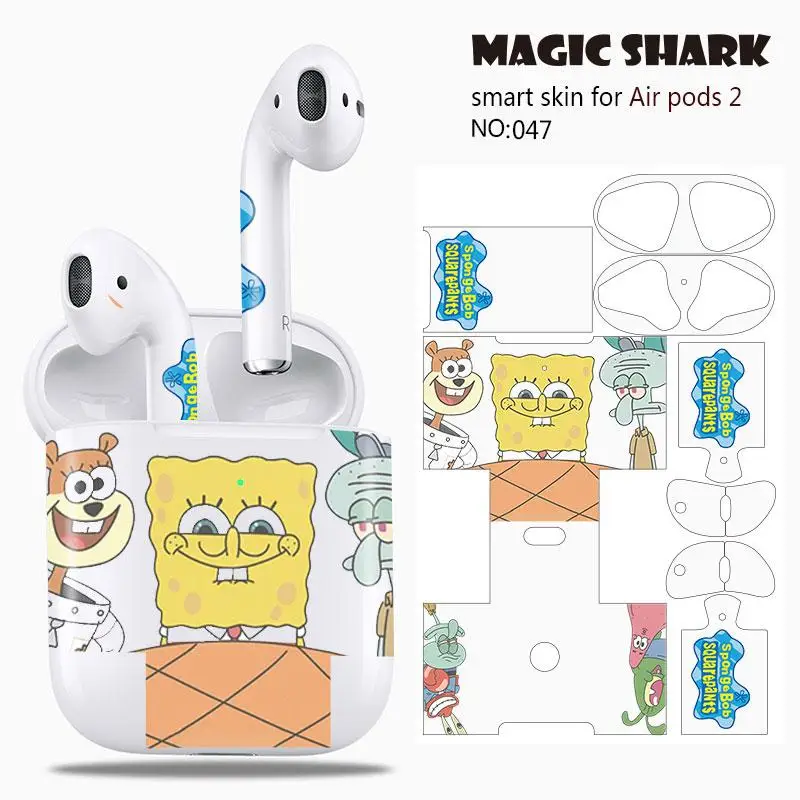 Волшебная Акула, маленькая утка, Губка Боб, панда, камень, Китай, прозрачная крышка, наклейка, чехол, пленка для Apple Airpods2 Airpods 2 - Цвет: 047