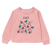 Свитшоты с длинными рукавами для маленьких мальчиков и девочек детская блуза с принтом кошки с надписями Модные осенние Топы Для детей от 0 до 24 месяцев