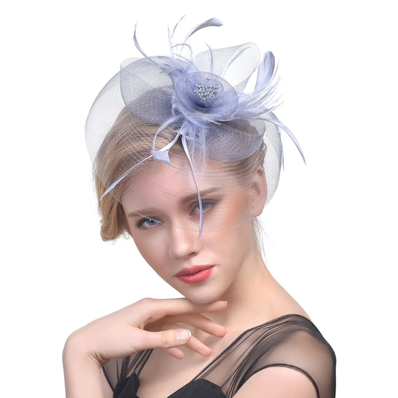 Красота Emily для женщин чародей Свадебная сетка цветок заколка для волос много цветов доступны перо шляпа для свадебной вечеринки