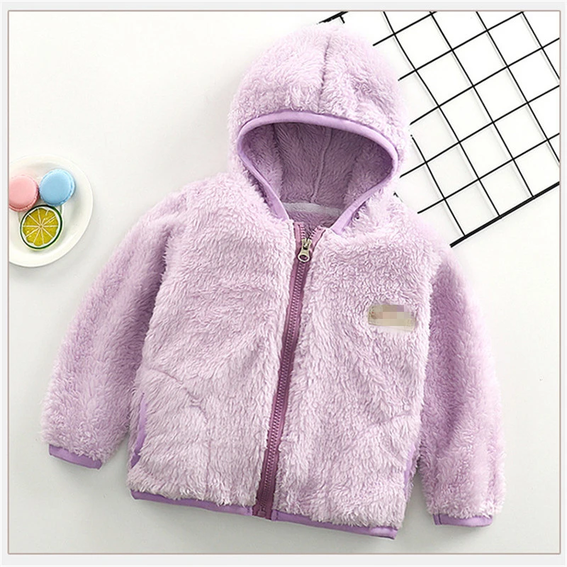 LILIGIRL/зимняя куртка для девочек верхняя одежда из кораллового флиса с капюшоном для мальчиков утепленная детская теплая плюшевая куртка для детей, топы, одежда