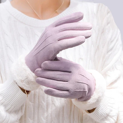 purple Кожаные бархатные защитные перчатки зимние для милой леди стильные кожаные велосипедные ветрозащитные и холодные защитные рабочие перчатки - Цвет: purple