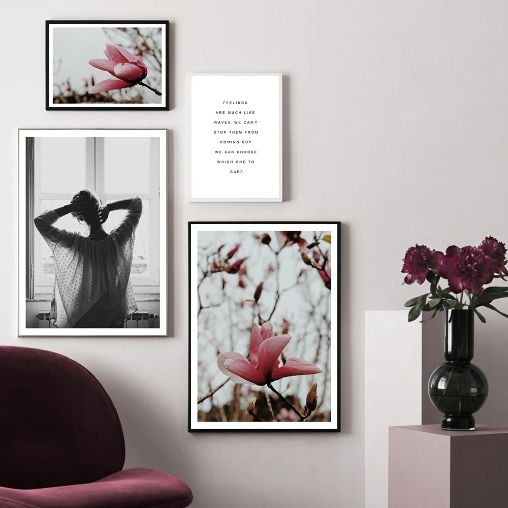 

Pink Flower Posters And Prints Female Wall Art Print Scandinavian Poster Nordic Canvas Painting Modern Living Room Pictures