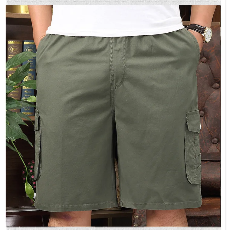 Мужские летние хлопковые однотонные шорты по колено повседневные шорты больших размеров черный, зеленый, серый, хаки