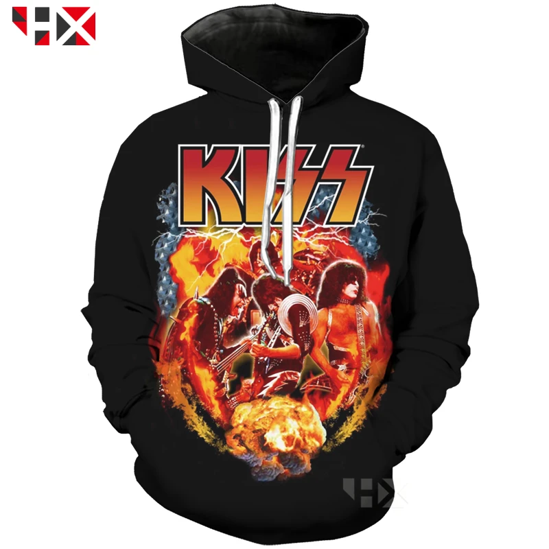 Новинка 2021 толстовка HX с 3D принтом рок-группы KISS для мужчин и женщин в стиле
