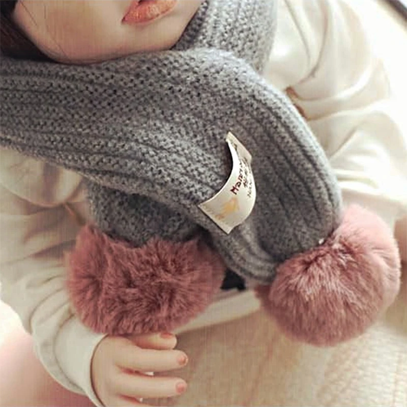 

Child Kids Winter Solid Warm Double Ball Warm Knitting Wool Snood Scarf Shawl Boys Girls Neck Warm Neckerchief Baby Accessories
