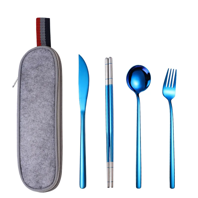 blue cutlery Набор посуды для путешествий, кемпинга, набор столовых приборов, многоразовый кухонный Полировочный столовый нож, ложка, вилка, палочки для еды, портативный набор столовых приборов - Цвет: blue cutlery