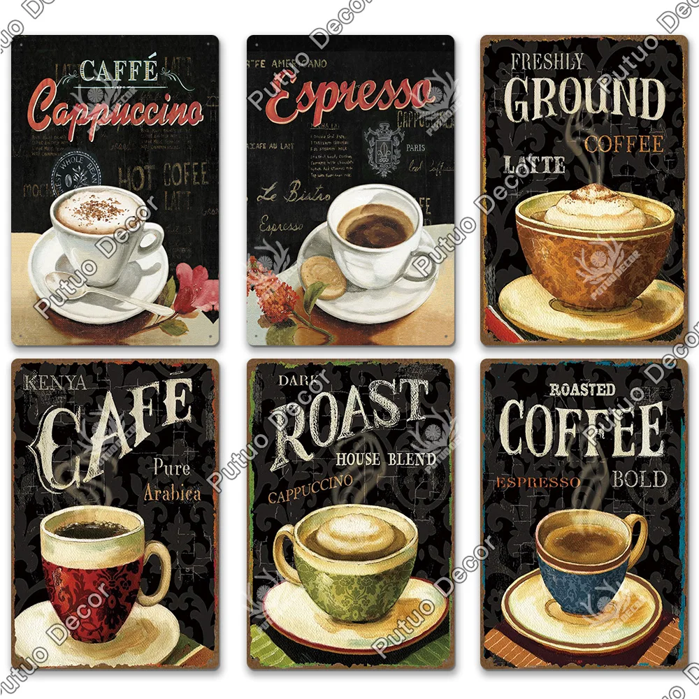 Coffee Tin Sign Vintage Metal Sign Plaque Metal Vintage Wall Decor for Kitchen Coffee Bar Cafe Retro Metal Posters Iron Painting 6