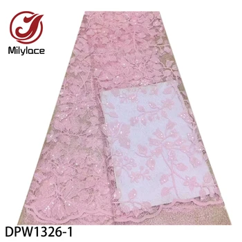 

2019 African Net Lace Fabric High Quality Nigerian Wedding Lace Fabrics 5Yards Sequins French Tulle Lace DPW1326