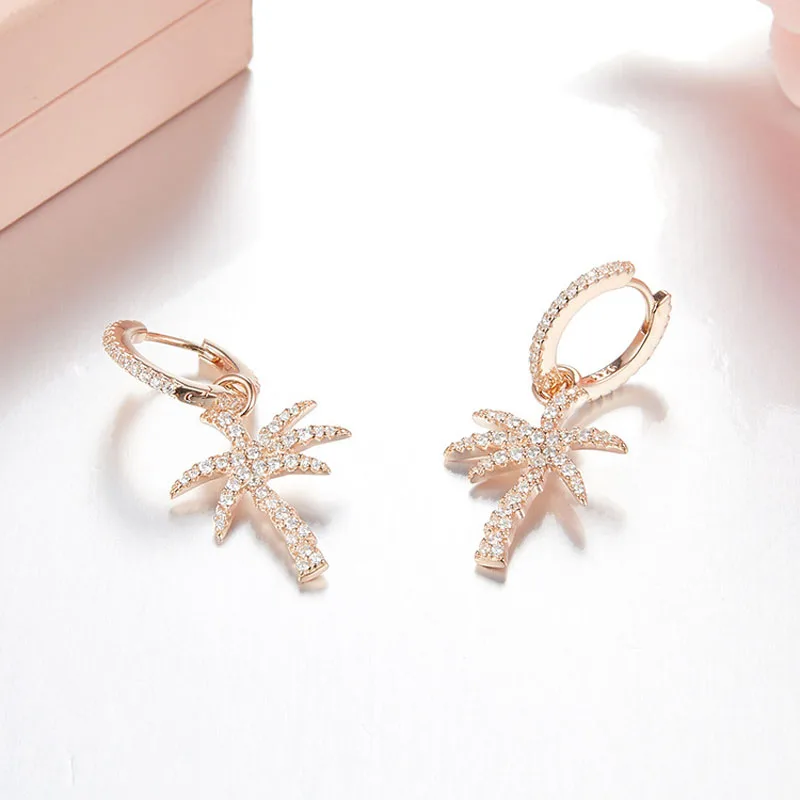 

Baoyocn 925 Sterling Silver Palm Tree Drop Earrings Micro Inlay Cubic Zirconia White/Rose/Gold Color Women Party Monaco Jewelry