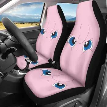 

INSTANTARTS Pink Car Seat Covers for Kids Girls Women Jigglypuff/Meowth Face Cute Anime Pikachu Universal Car Front Seat Covers