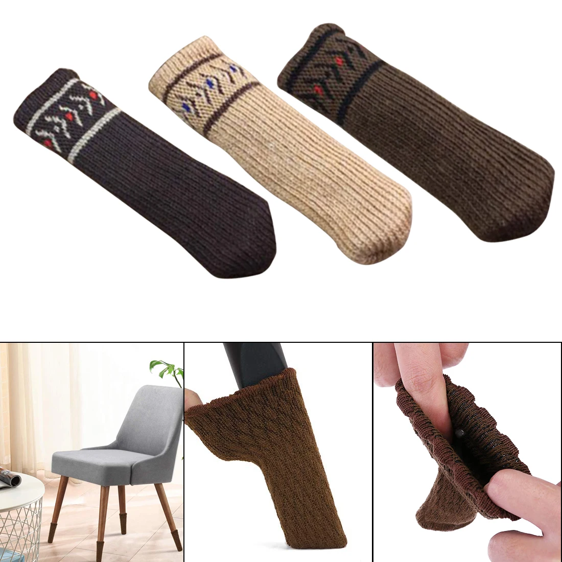 

4pcs Cherry Chair Leg Socks Home Textile Leg Floor Protectors Non-slip Table Legs Sleeve Striped Chair Cover Foot Knitting Socks