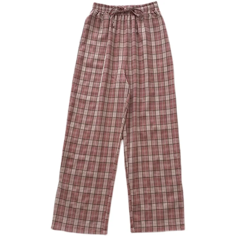 

Summer new style Korean retro high-waist plaid split wide-leg casual trousers