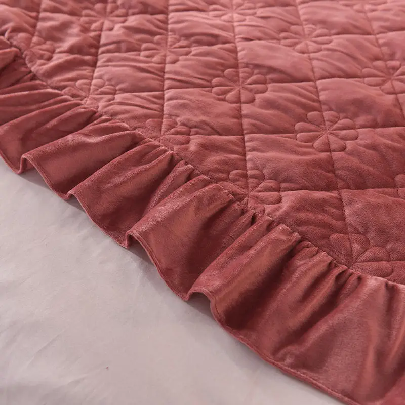 new Warming and Thickening Crystal Velvet Bedspread Fitted Sheet Pillowcases 2/3pcs Pure color Quilting Bedding