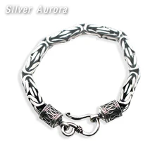 925 пробы серебряный мужской браслет винтажные пшеничные линии ручной работы ювелирные изделия байкер человек подарок звено цепи браслеты ювелирные изделия для мужчин