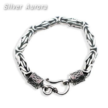 

925 Sterling Silver Men Bracelet Vintage Wheat Lines Handmade Jewelry Biker Man Gift Chain Link Bracelets Jewelry Male