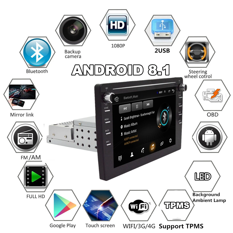 1G+ 16G " 1 Din Регулируемый Android8.0 Автомобильный мультимедийный плеер видео gps навигация автомобиля стерео радио Wifi Зеркало Ссылка OBD