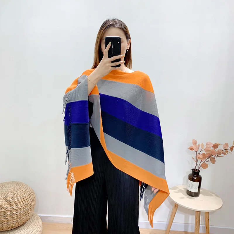 LANMREM pleated tassel shawl tops Autumn new