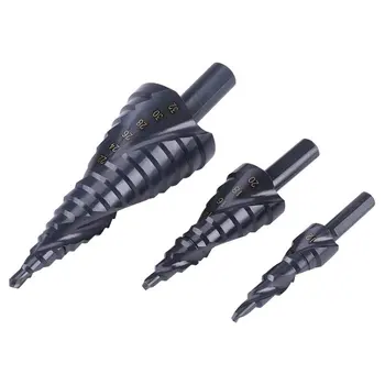 

3PCS HSS Spiral Grooved Triangle Shank Center Step Drill Bit Drilling Power Tools for Metal Drill Hole Cutter Cone Drill bit