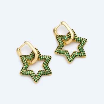 

4pcs CZ Paved Green Six-pointed Star Leverback Ear Hooks, Star of David earring, Jewish Star, Magen David earring (GB-1508-2)