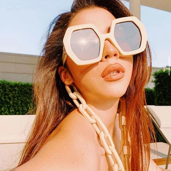 

LNFCXI New Retro with Chain Octagonal Sunglasses Women Top Fashion Female Male Glasses UV400