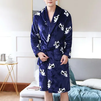 

Mens Flannel Robe V Neck Long Sleeve Fashion Casual Couple Men Woman Robes Plush Shawl Kimono Warm Male Bathrobe Coat