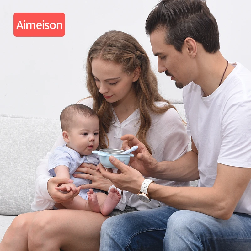 Baby Tableware Set Stainless Steel Cute Cartoon Thermal Dishes Kid Hot Water Insulation Bowl Children Feeding Dinnerware